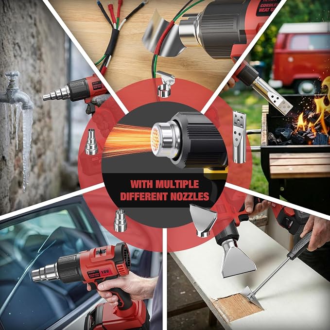 Cordless Heat Gun for Milwaukee M18 Battery, 7Pcs Nozzles&Scraper, LED Light, 350W Fast Heating Soldering Hot Air Gun, 2-Temp Setting Max 990℉(532℃), Heat gun for Shrink Tubing, Crafts (Tool Only)