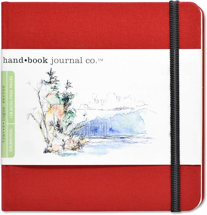 Travelogue Square Drawing Book, 5.5" x 5.5" Artist Journal - 128 Sheets Buff Paper, Vermilion Red Cover