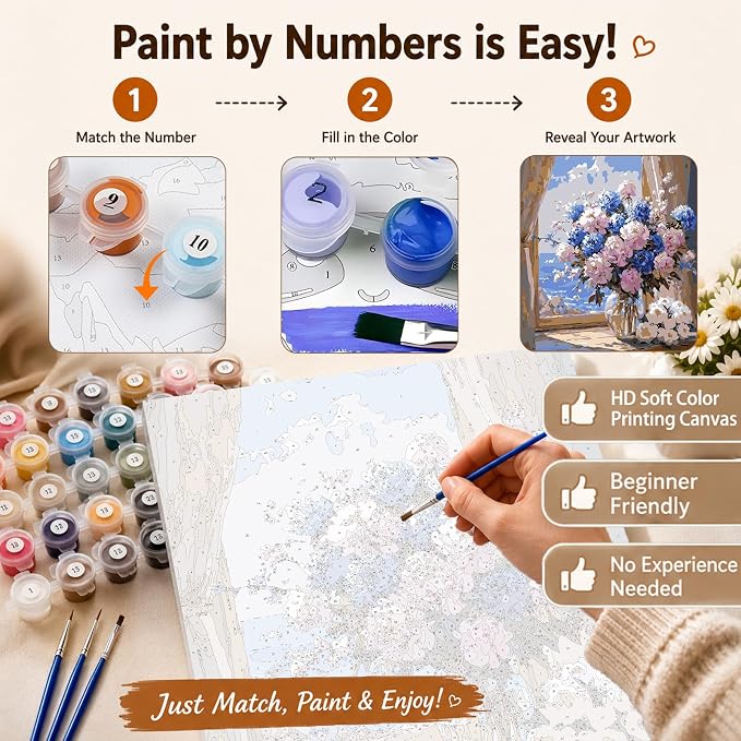 AUKELHJ Paint by Numbers Kit for Adults Beginner, Vase Flowers, 16X20 Inch | Paint by Number for Adults, Beginner Friendly, High-Definition Color Canvas, Stress Relief, Home Decor, Gifts, Unframed