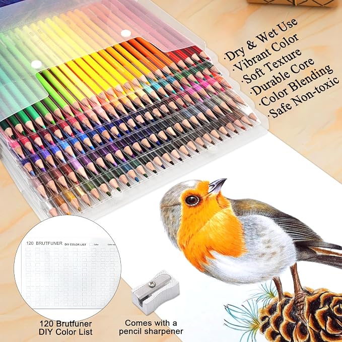 LBW Professional Watercolor Pencils for Adult Coloring Books, 120 Blendable Watecolor Pencils Set for Artists Beginners, Water Soluble Colored Pencils Wet or Dry