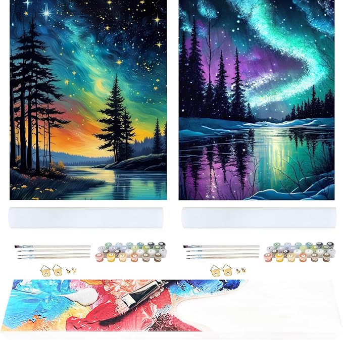 Ycydilirab 2 Pack Paint by Number Adult (with Gifts Box)-Aurora Adult Paint by Number Kits on Canvas,Gifts Home Decor(16x20in)
