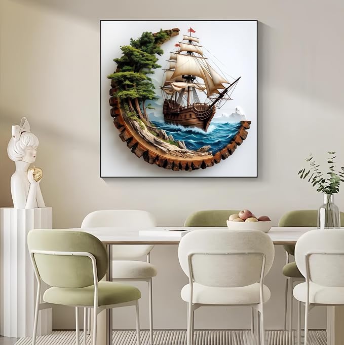 Diamond Paintings Kits for Adults,Sailboat Diamond Art,13.8x13.8 Inch | 5D DIY Full Round Drill Odyssey Wooden Nautical boat Paint by Diamond,Diamond Painting Dot Gem Art Crafts,for Home Wall Decor