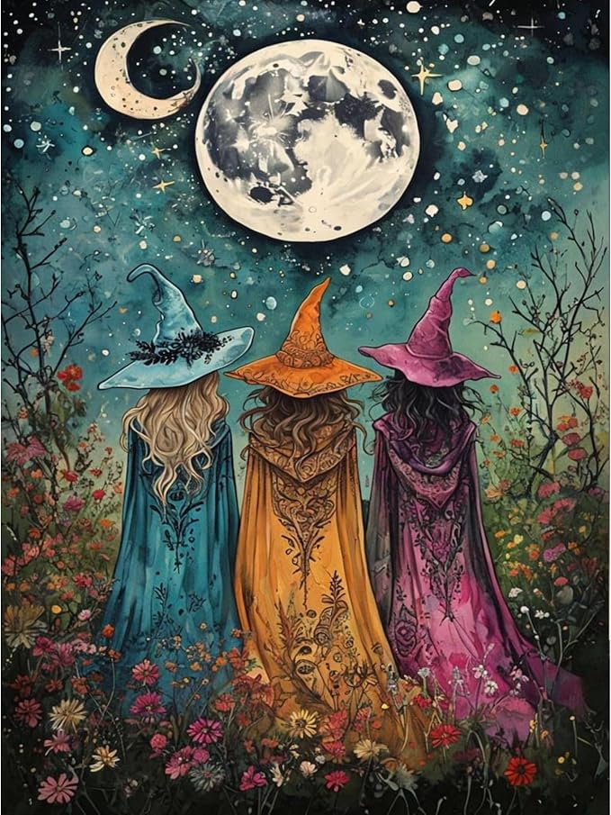 GQYCZZ Beautiful Witch Diamond Art Painting for Adults Beginners, Floral Witch DIY 5D Diamond Painting Kits Full Drill Diamond Dots Paintings with Diamonds Gem Art and Crafts Home Decor 12x16inch