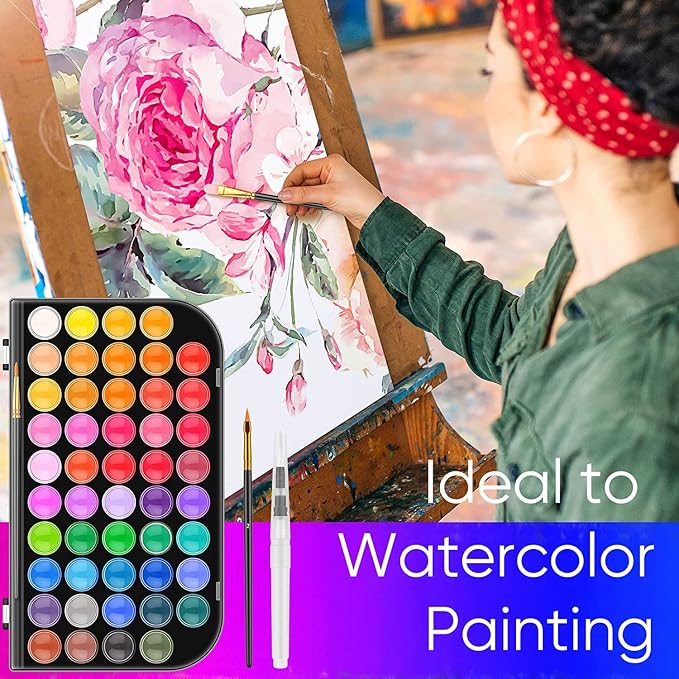 Watercolor Paint Set, 48 Colors Non-Toxic Watercolor Paint with a Brush, Refillable Water Brush Pen and Palette, Washable Water Color Paints Sets for Kids, Adults, and Artists