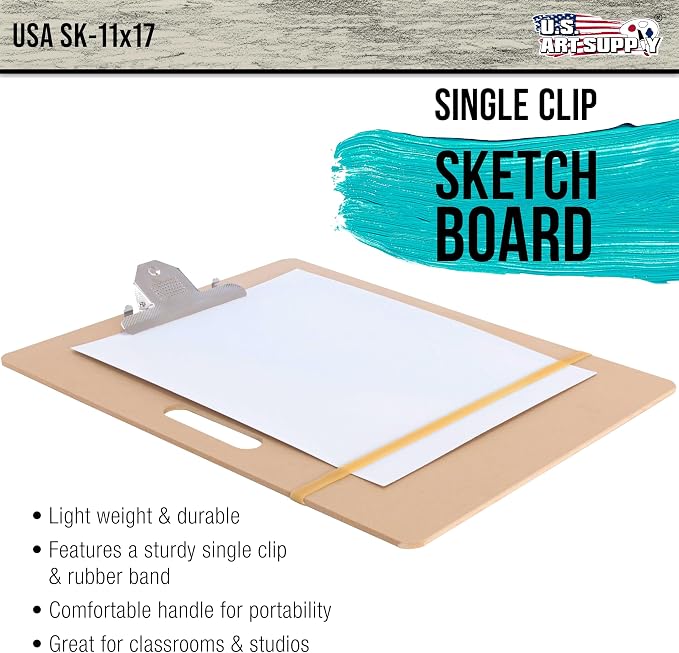U.S. Art Supply 11" x 17" Artist Sketch Tote Board - Lightweight Hardboard