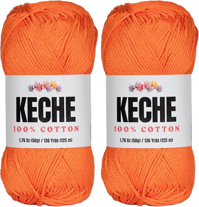 Cotton Yarn - 100% Cotton Yarn for Crocheting and Knitting, Mercerized Cotton Amigurumi Yarn Fine-Sport 2 1.76 oz (50g) / 136 Yrds (125 m) 2 Skeins - Orange