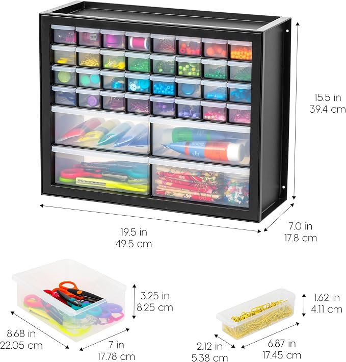 IRIS USA 36-Drawer Storage Cabinet, Garage Tool Screws, Made in USA, Black | Wall mountable, Stackable, Hardware, Electronics, Teacher Toolbox, Small Parts