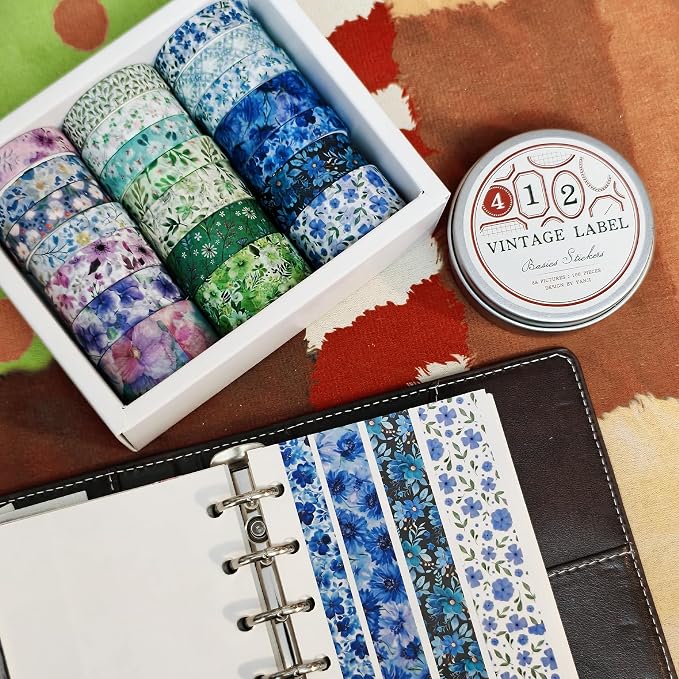 21 Rolls Floral Washi Tape Set - Vintage Floral & Leaf Pattern Decorative Tape for Scrapbooking, Journaling, Junk Journal, Craft Supplies, Gift for Handmade Lovers