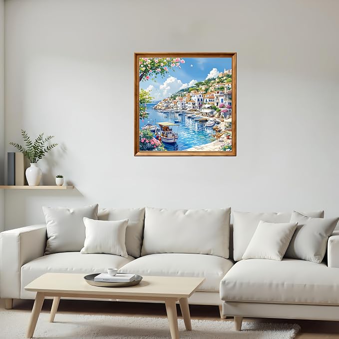 Seaside Town 5D DIY Diamond Painting Kits, Diamond Art Kits for Beginners | Full Drill Diamond Painting for Adults Gem Art Kits for Home Wall Decor13.78 x13.78 Inch