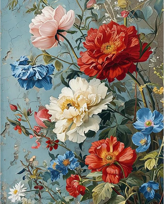 Yezavesu Flowers Paint by Numbers Kit for Adults Without Frame 16x20 in | Vintage Flowers Paint by Numbers for Adults Beginner, DIY Acrylic Painting, Stress Relief Craft Kits, Home Wall Decor Gift