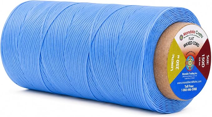 Mandala Crafts 150D 0.8mm Sky Blue Flat Waxed Thread for Leather Sewing