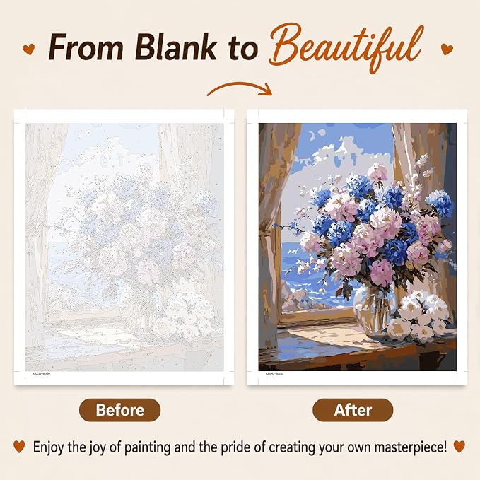 AUKELHJ Paint by Numbers Kit for Adults Beginner, Vase Flowers, 16X20 Inch | Paint by Number for Adults, Beginner Friendly, High-Definition Color Canvas, Stress Relief, Home Decor, Gifts, Unframed