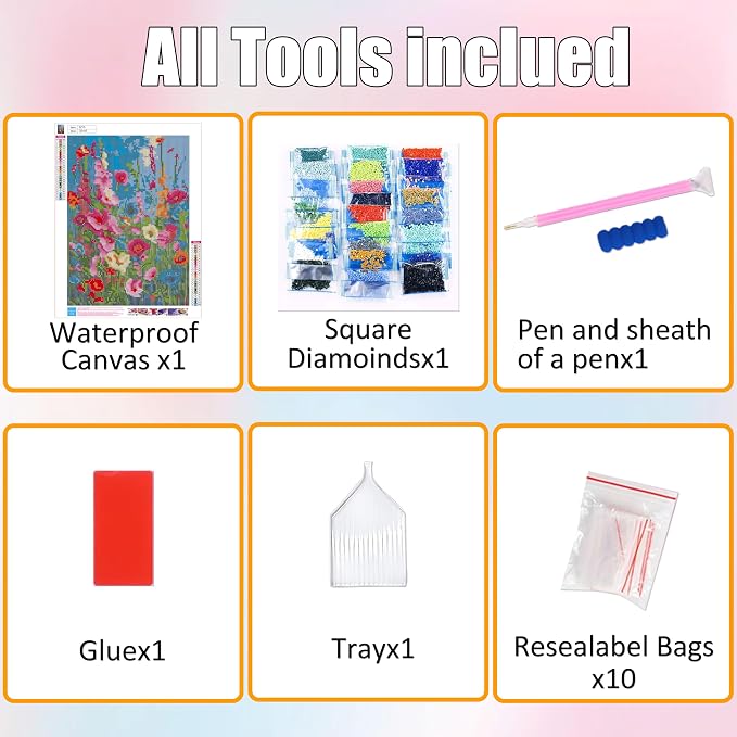 Ausanrl Wild Flowers Square Diamond Painting Kits - Square Drill Diamond Paintings Flowers,Square Diamond Art,DIY Flower Gem Painting for Adults and Crafts for Gifts and Home Wall Decor 12x16inch