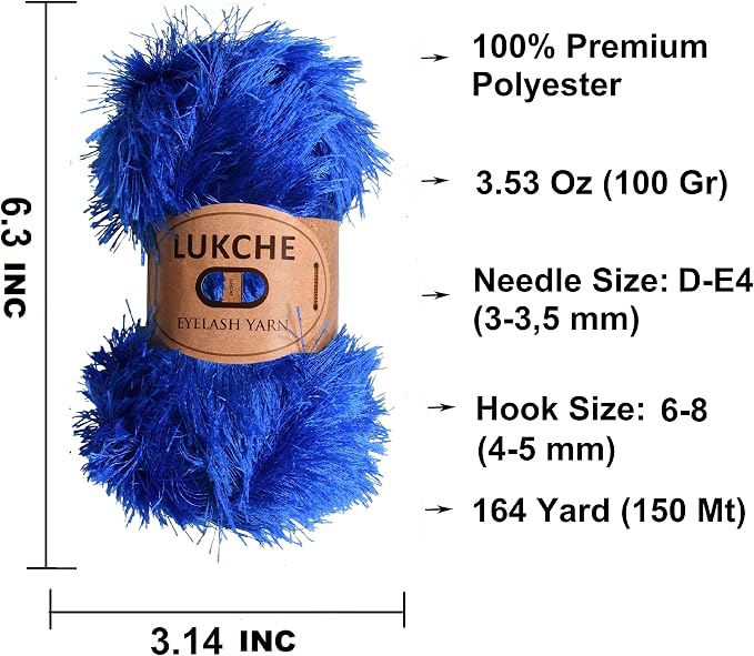 Eyelash Fun Fur Yarn Premium 100% Polyester 164 Yds (150 Mt), 3.53 Oz (100 Gr) Colorful Crochet Yarn Dıy Hand Knitting (Royal Blue, 3 Skein)