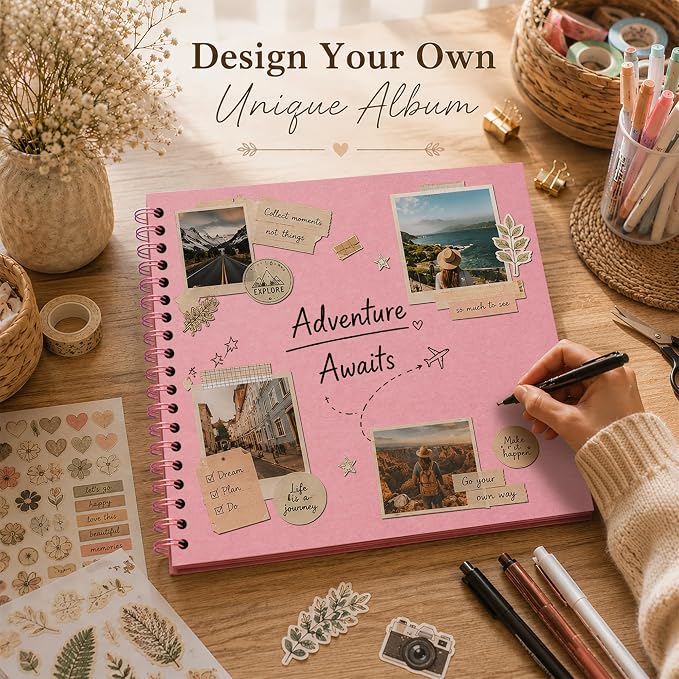 10x10 Inch DIY Scrapbook Album 40 Pages (20 Sheets), Hardcover Kraft Paper