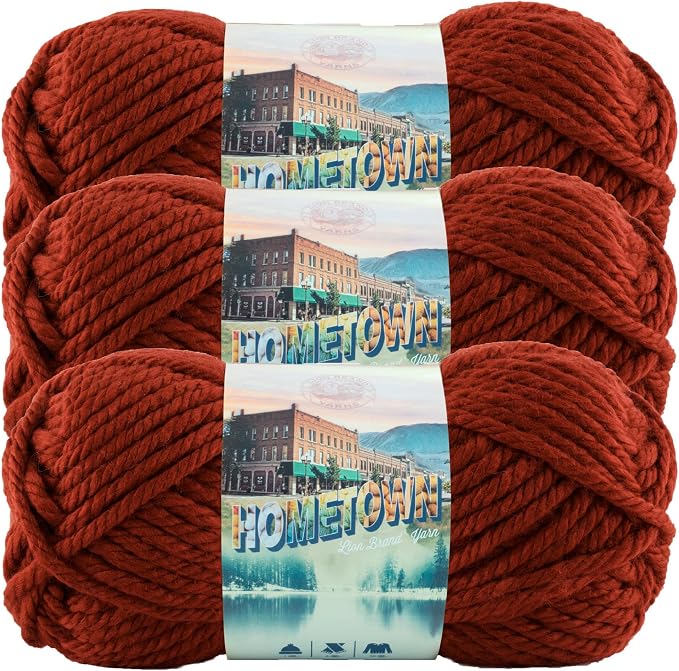 Lion Brand Yarn Hometown Yarn, Super-Bulky Yarn for Knitting, Crocheting, and Crafting, 3 Pack, Tampa Spice | Super Bulky Acrylic Fiber for Warm Crochet Blankets, Knit Winter Hats, Chunky Cardigans, Soft Scarves, Weaving