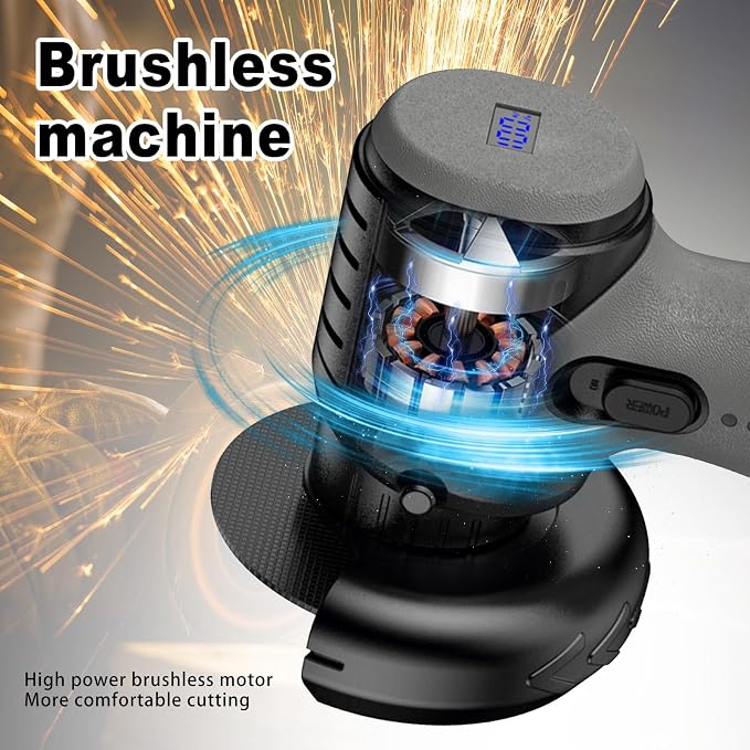 ZFULVO Cordless Angle Grinder Brushless Kit 19500rpm Cutting and Grinding | 3-Inch Mini Electric Angle Grinding Tool, 2x16.8V 2000mAh Battery & 6-Cutting Discs Grinder Handheld Cutter for Metal Wood