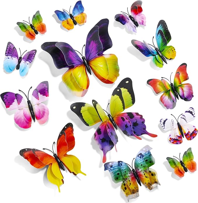 SAOROPEB 3D Butterfly Wall Decor, 48 Pcs Multicolor Butterfly Decorations