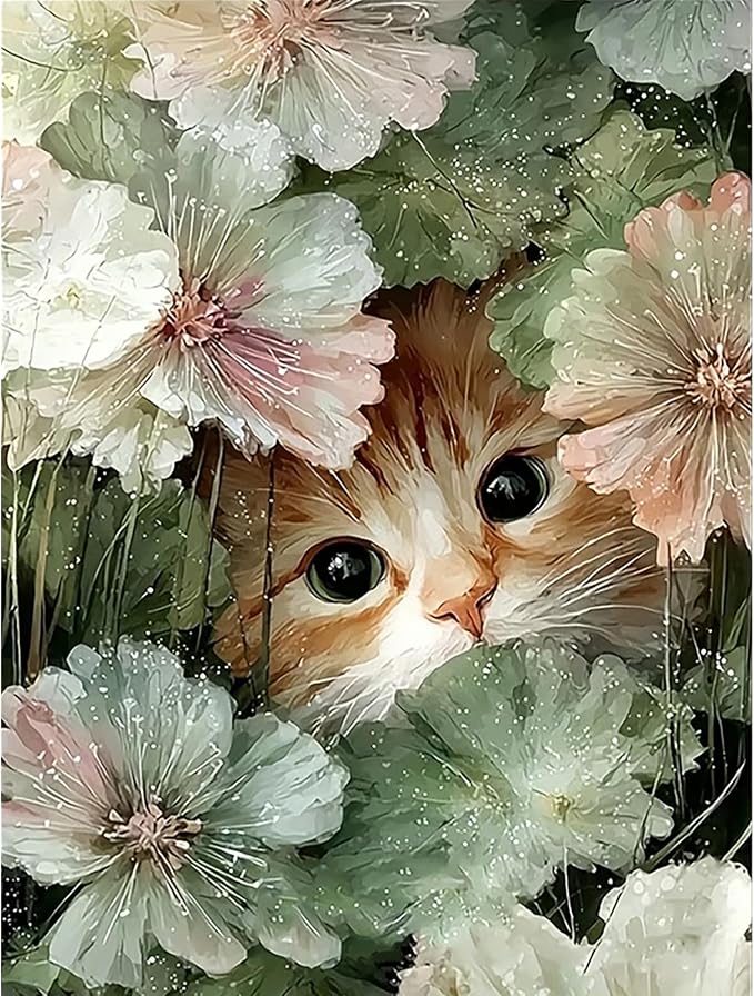 Cute Cat Diamond Art Kits for Adults,Flower Diamond painting Wall Decor