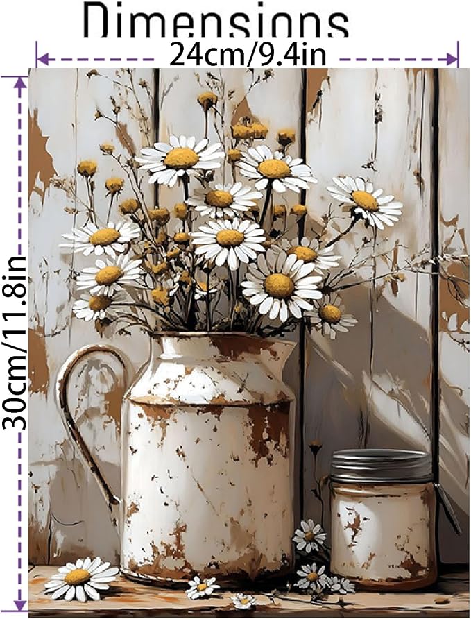 VIGEGU Retro Flower Paint by Numbers Kit for Adults Beginner with Framed | Easy Adult Paint by Number Kits on Canvas DIY Painting for Beginners Art by Numbers for Home Wall Decor 10x12 Inch