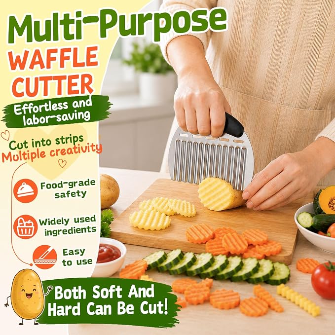 JAYVAR Large Crinkle Cutter French Fry Cutter, Stainless Steel Wavy Slicer