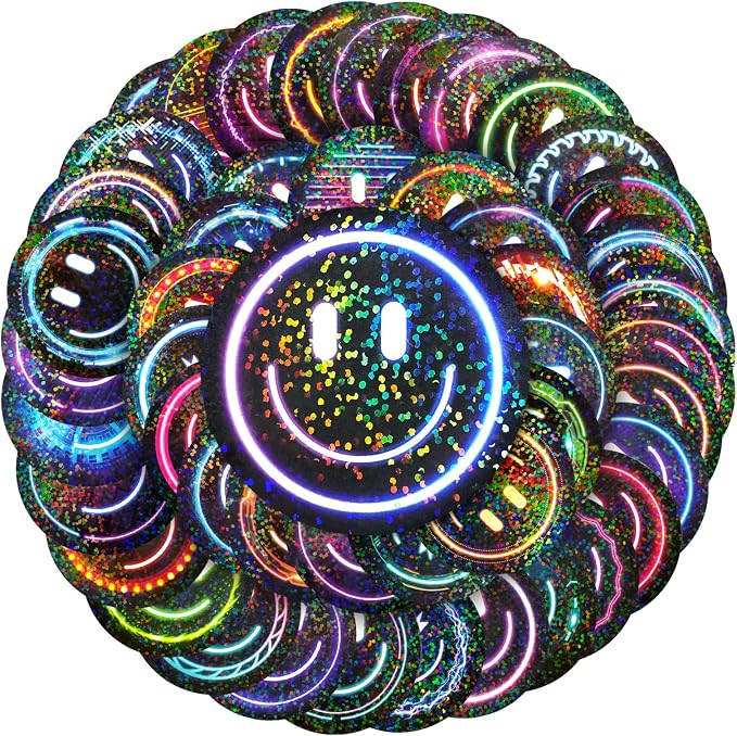50PCS Smile Neon Stickers, Glitter Stickers