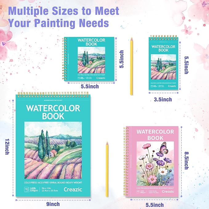 Creazic Small Watercolor Sketchbook, 3.5" x5.5”(140lb/300g), Spiral Bound with Tear Line. Artist Water Color Paper, Portable Travel Notebook for Watercolor or Quick Sketch - Ideal for Kids & Adults