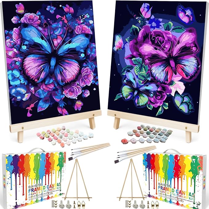 BAISITE Paint by Numbers Kit for Adults Beginners,16" Wx20 L 2 Pack Canvas for Painting Kits for Adults in Colorful Box 5152 Already Framed