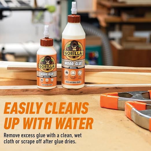 Gorilla Wood Glue, Fast Clamp, Water Resistant PVA, 8 oz