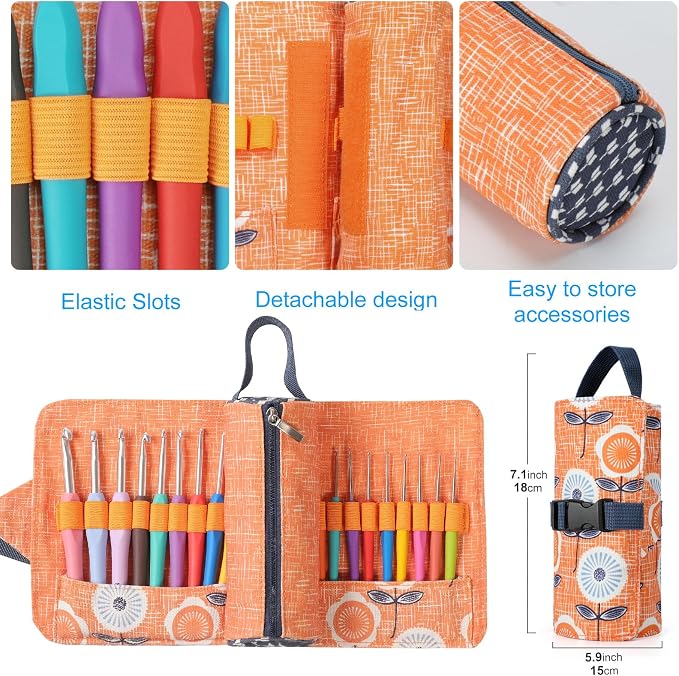 Vodiye 21 Sizes Ergonomic Crochet Hooks Set 0.5–10.0mm with Roll Bag, Soft Grip Crochet Needles for Crocheting Comfort