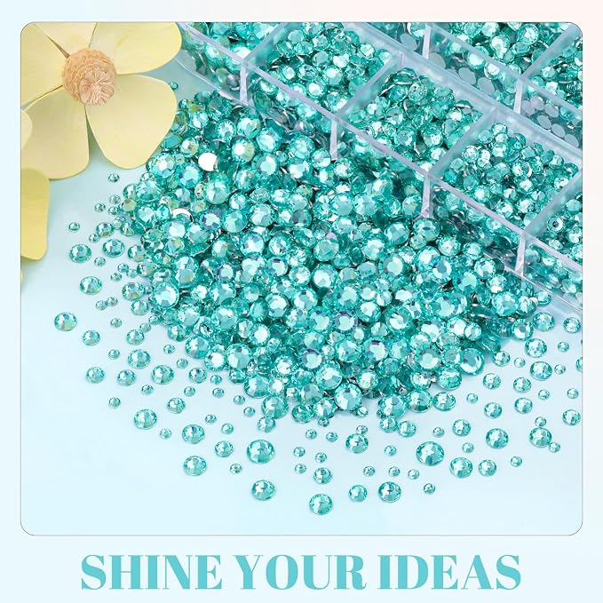 12100Pcs Resin Rhinestones for Crafting with 3Pcs 10ml B7000 Jewelry Glue, 2 Boxes Flatback Crystals Diamond (Aquamarine) for Bedazzling Crafts DIY Nail Art，Non Hotfix Gems for Clothing Shoes