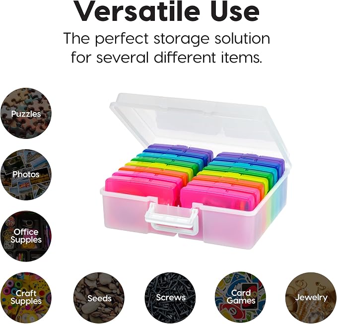 IRIS USA Photo Storage Box |Made in USA| 16 Cases - (2-Pack) - Pearl/Multi