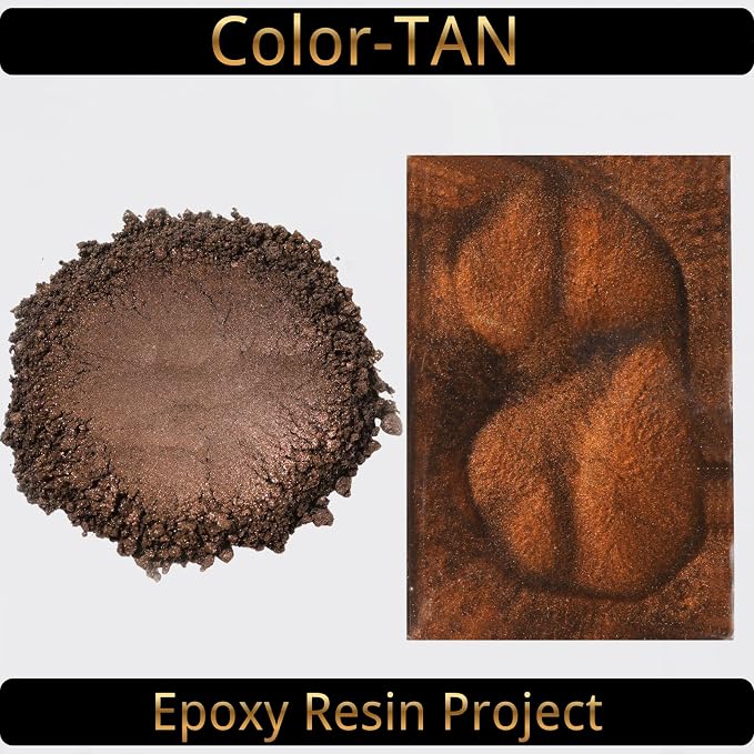 Mica Powder, Tan, 240g with Scoop, Complies with ASTM D-4236 | For Epoxy Resin, Soap, Bath Bomb, Candle| Safety Material| Odorless| Brilliant Colors