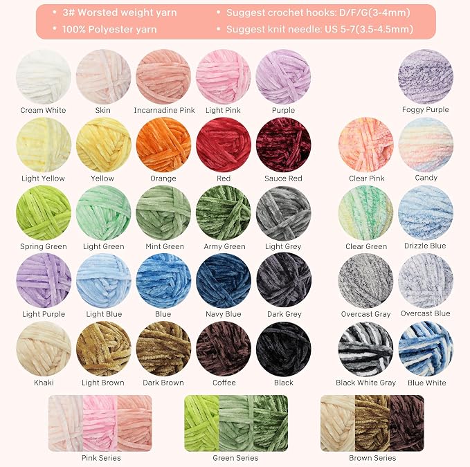 NICEEC 3 Skeins Soft Chenille Yarn 3x85m(3x93yds,3x50g)_Incarnadine Pink