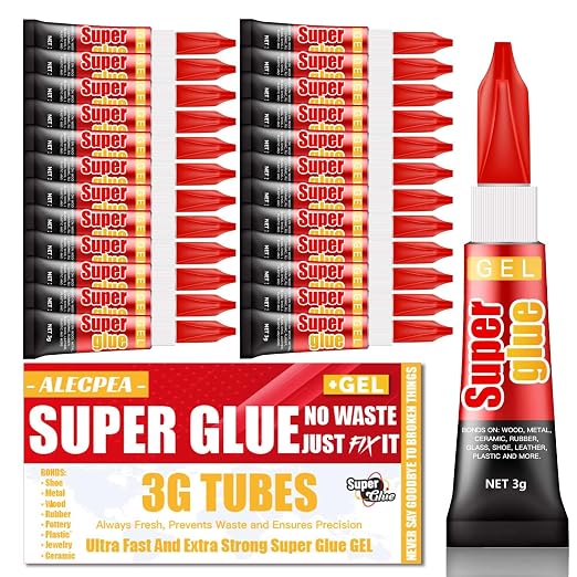 ALECPEA Super Glue Gel, 24 X 3g Tubes for Crafts, Models and Repairs