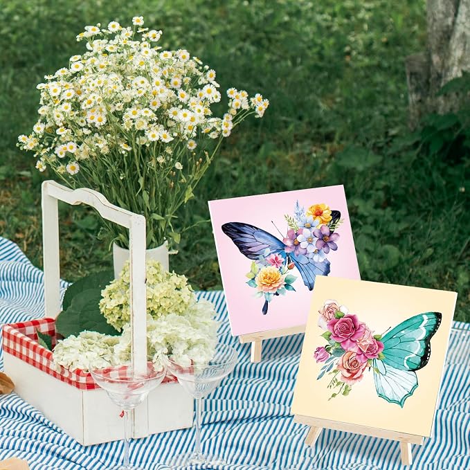 Sherr 24 Pcs Pre Drawn Canvas for Adult, Butterfly, 8 x 8 Inch