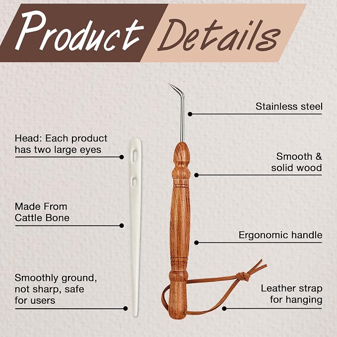 Savina Set 2 Knitting Loom Hook & Bone Nalbinding Needle - Multipurpose Weaving/Knitting/Stitching Needles for DIY & Crochet