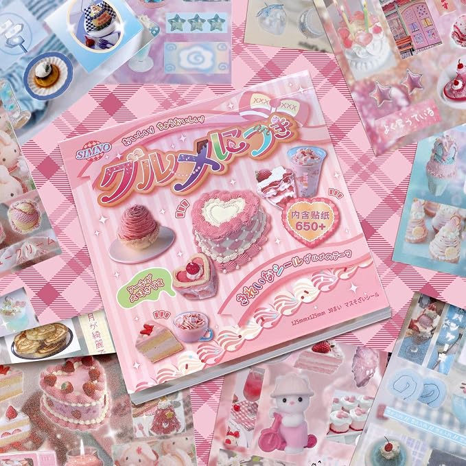 Tmtains 30 Sheets Japanese Sticker Book for Scrapbook 650+Pcs Heisei Retro Daily Life Theme Style Kawaii Korean Sticker for Journaling Aesthetic Japanese Stickers Book for Adults DIY Gifts (Food 3)