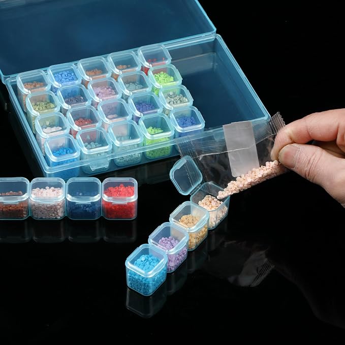 Mr. Pen- Bead Storage Containers, 28 Grids, 2 Pack, Transparent Blue | 160pcs Label Stickers, Transparent, Small Bead Organizer Box, Diamond Art, Diamond Painting Organizer