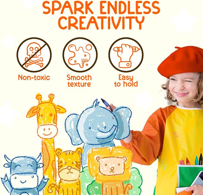 TinyGeeks Jumbo Crayons (18 Colors) – Non-Toxic, Washable Crayons for Toddlers and Kids (Ages 1-8) – Easy-to-Hold - Ideal for Travel, Art, and Learning