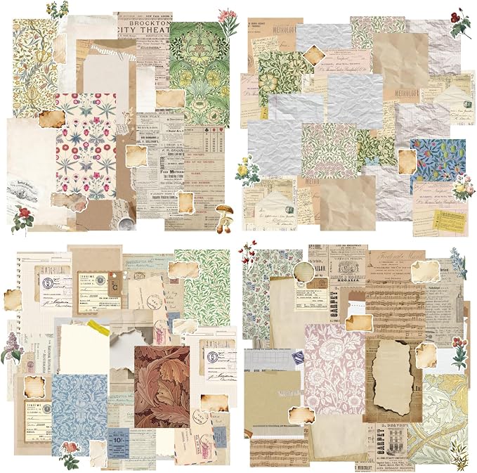 440PCS Vintage Scrapbook Supplies Kit – 360 Sheets Decorative Papers & 80Pcs Aesthetic Botanical Stickers, Retro Ephemera Pack for Journaling, Planners, DIY Collage