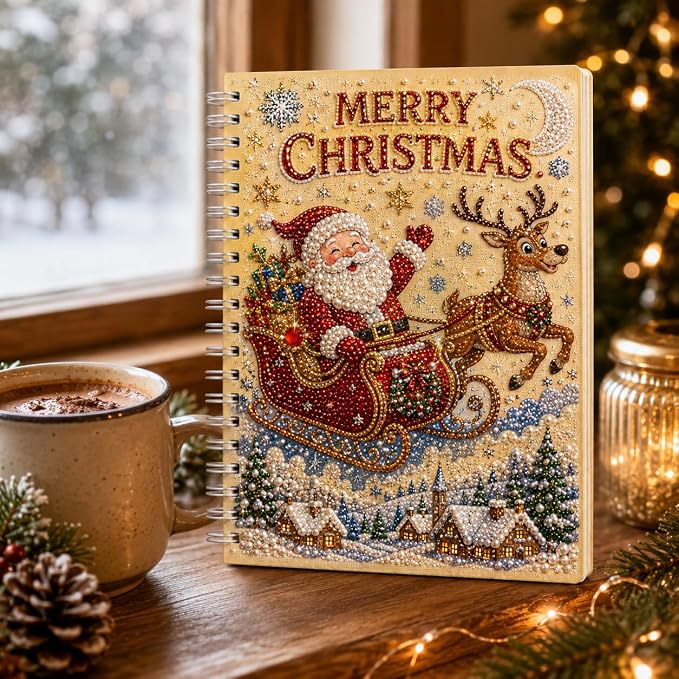 100 Pages DIY Christmas Pearl Diamond Art Painting Notebook，Style E