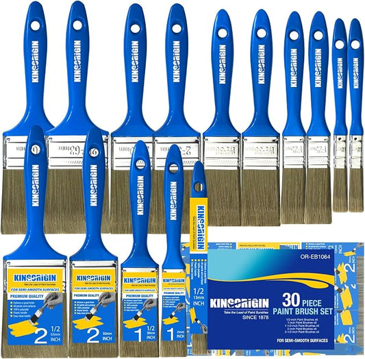 King Origin Paint Brush Set 30 Pack Paint Brushes 0.5" 1" 1.5" 2" 2.5" | Versatile 5 Sizes Small Paint Brushes for Walls, Furniture, Crafts, Detail Painting, Larger Surface Coverage