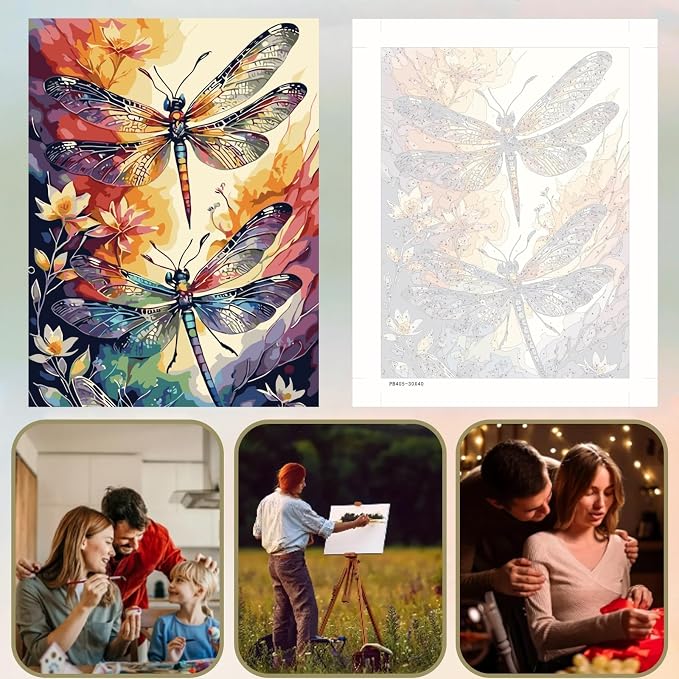 5DDIYART Dragonfly Paint by Numbers for Adults Beginner, Paint by Number Kits on Canvas, Paint by Easy Acrylic Oil Painting Home Wall Decor 12x16inch