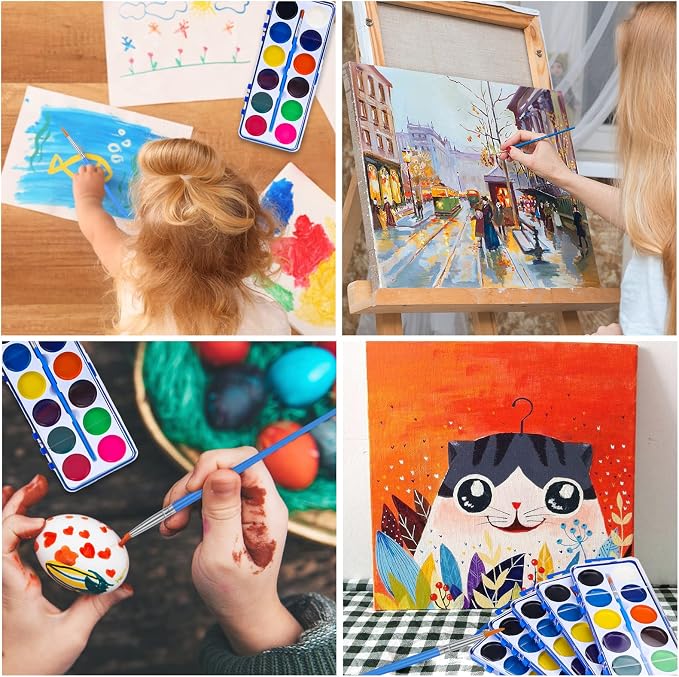 42 Pack Watercolor Paint Set Bulk for Kids, 12 Colors Washable Water Colors | Non-Toxic Water Paint with Paintbrush, Water Color Paint Set for Kids, Beginners, Ideal for Party Favor, Classroom