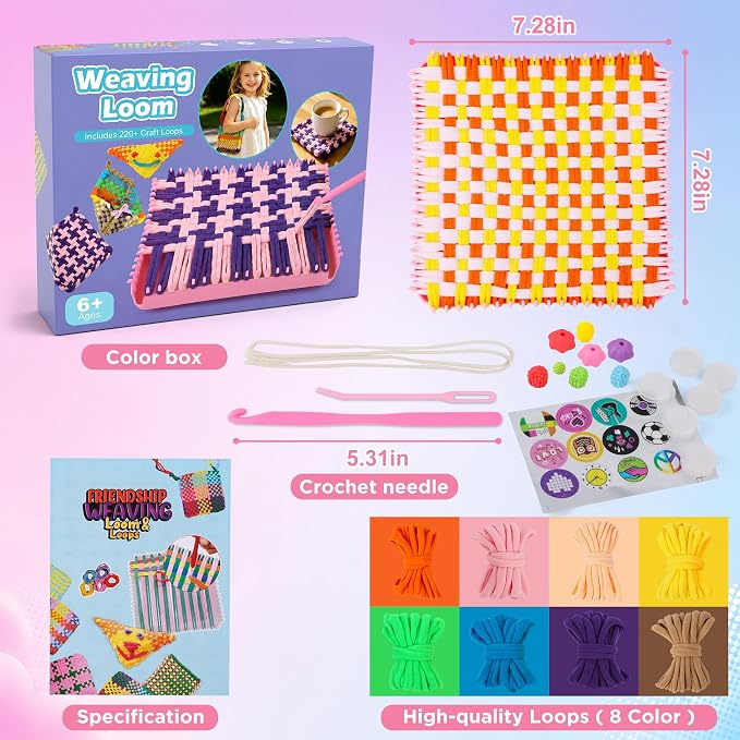 Weaving Loom Kit for Kids - DIY Potholder Craft Loops Set Girls Age 6-12