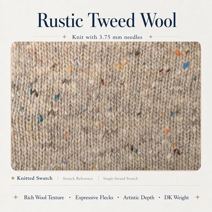 Rustic Tweed Wool Yarn, 1oo% Australian Wool, DK, 4 Skeins 200g/656yds (3146 Oatmeal Rainbow Fleck), Wool Yarn for Knitting | Bright Flecks | Warm Handmade Character