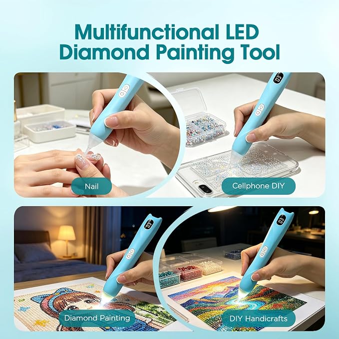Electric Diamond Art Pens, 3 Speed Adjustable Diamond Art Kit for Adults, Wireless Diamond Painting Kits with Light and Ergonomic Grip.Blue