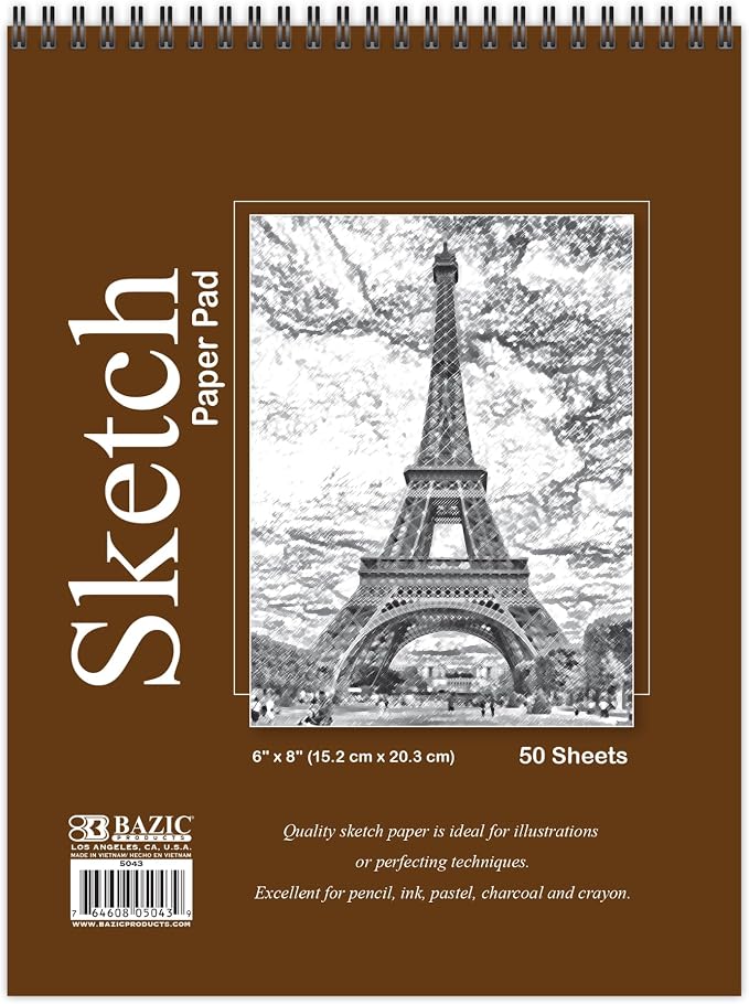 BAZIC Products Spiral Sketch Pad, Top Bound, 6 x 8 in, 50 Sheets, 48-Case