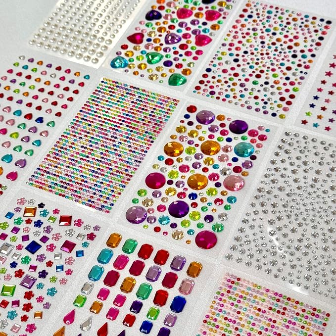 3502PCS Self-Adhesive Rhinestone Gem Stickers, Bling Heart & Mixed Shapes for Crafts, Scrapbooking, DIY Gift Making, Kids Craft Supplies